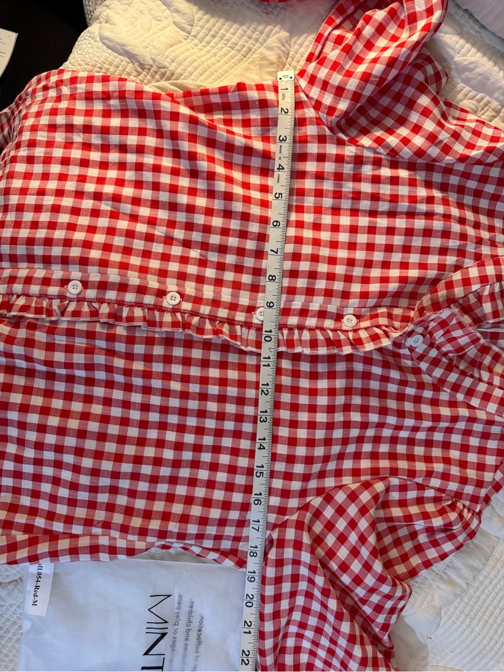 Red Gingham Ruffle-Front Blouse - Picture 5 of 5